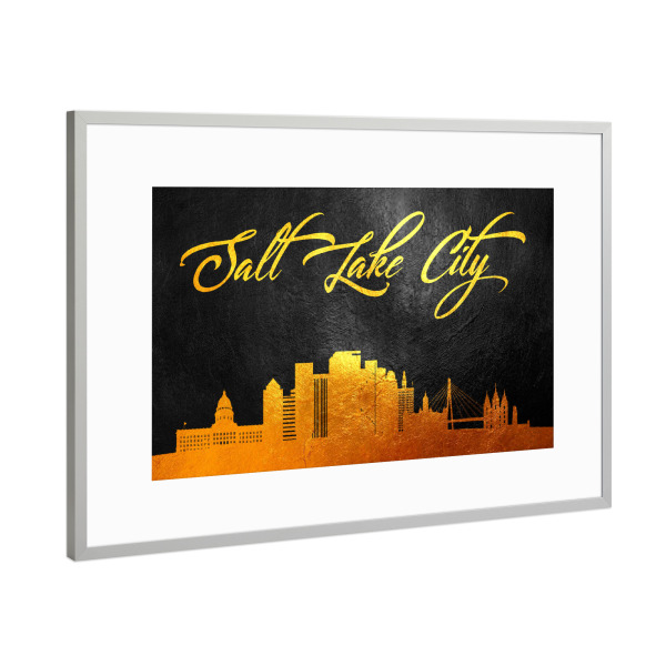 Poster mit Rahmen Silber "Gold in Salt Lake City, Utah" artboxONE - Städte - Salt lake city,Gold,Skyline,Utah