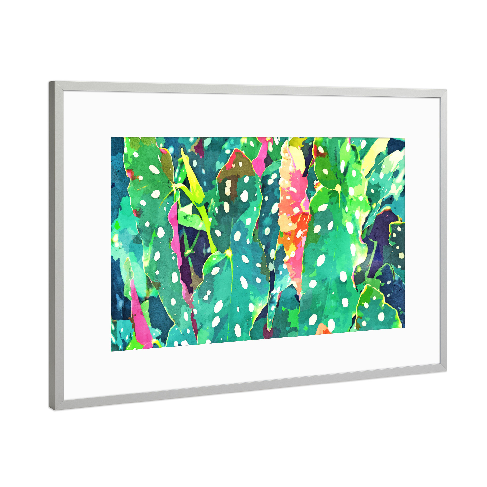 Poster mit Rahmen Silber "Polka Dots Tropische Pflanze" artboxONE - Natur,Floral