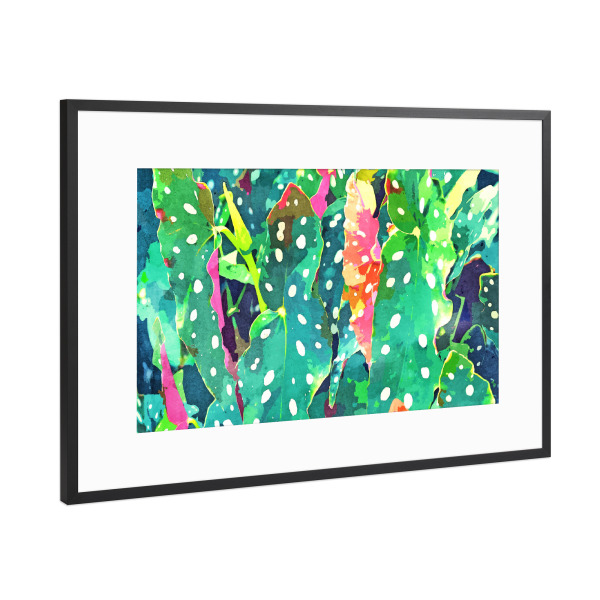 Poster mit Rahmen Schwarz (Metallic) "Polka Dots Tropische Pflanze" artboxONE - Natur,Floral