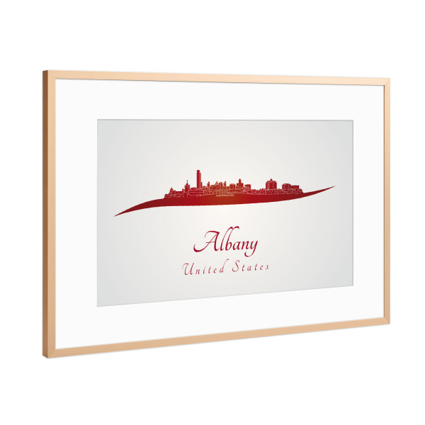 Poster mit Rahmen Kupfer "Albany-Skyline im Rot" artboxONE - Städte - Skyline,Stadt,Denkmäler,Metropole,Reise,Tourismus,Geschenk,Souvenir,Rot,Albany
