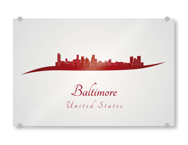 Acrylglasbild "Baltimore-Skyline im Rot" artboxONE - Städte - Skyline,Stadt,Denkmäler,Metropole,Reise,Tourismus,Geschenk,Souvenir,Rot,Baltimore