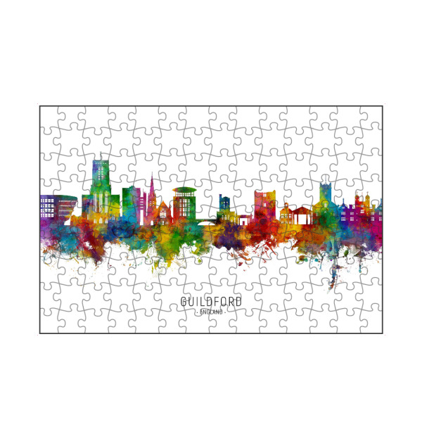 artboxONE Puzzle "Guildford England Skyline txt" artboxONE - Städte - Guildford,England,Skyline,Stadtbild,Stadtbild,Aquarell,Malerei,Bunt