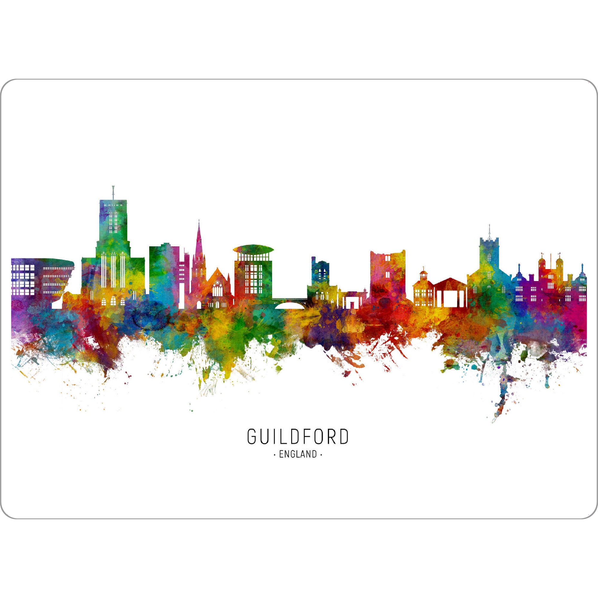 Tischset "Guildford England Skyline txt" artboxONE - Städte - Guildford,England,Skyline,Stadtbild,Stadtbild,Aquarell,Malerei,Bunt - Bild guildford