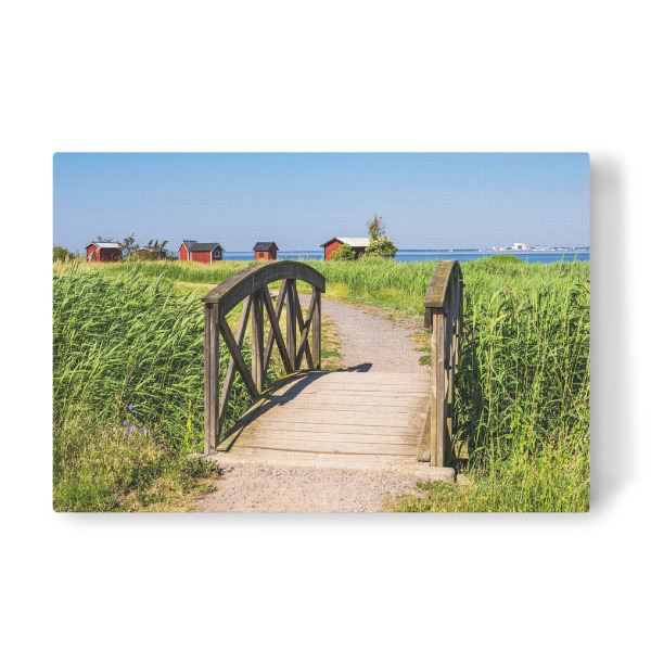 Leinwandbild "Brücke und Fischerhütten" artboxONE - Natur,Reise,Architektur,Reise / Strand und Meer,Reise / Länder