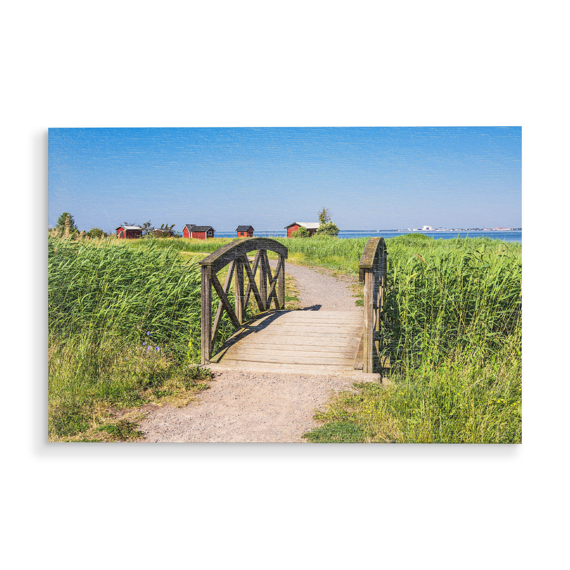 Holzbild "Brücke und Fischerhütten" artboxONE - Natur,Reise,Architektur,Reise / Strand und Meer,Reise / Länder
