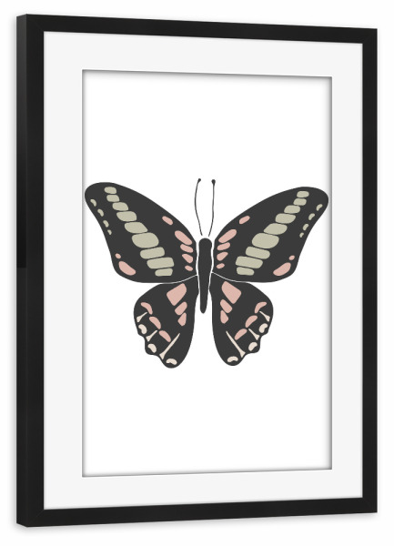 Poster mit Rahmen schwarz "Boho-Schmetterling-Design-Kunst" artboxONE - Tiere - Schmetterling,Kunst,Insekt,Tier,Abstrakt,Boho,Schwarz,Schön,Design