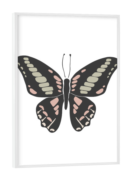 Poster mit weißem Rahmen "Boho-Schmetterling-Design-Kunst" artboxONE - Tiere - Schmetterling,Kunst,Insekt,Tier,Abstrakt,Boho,Schwarz,Schön,Design