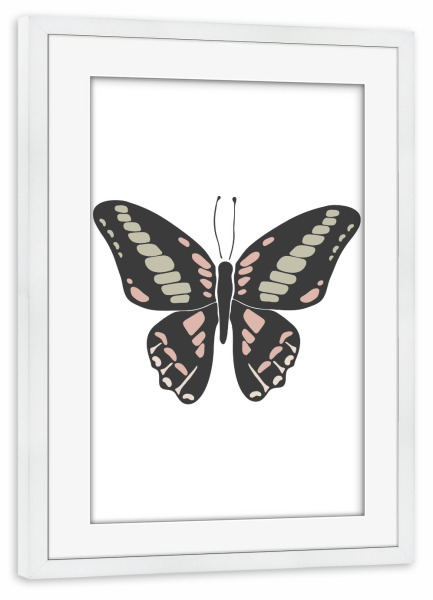 Poster mit Rahmen weiß "Boho-Schmetterling-Design-Kunst" artboxONE - Tiere - Schmetterling,Kunst,Insekt,Tier,Abstrakt,Boho,Schwarz,Schön,Design