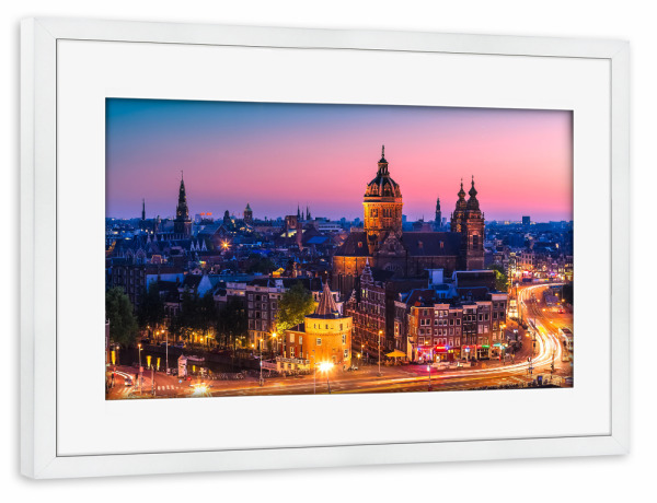 Poster mit Rahmen weiß "Amsterdam in der Dämmerung" artboxONE - Reise,Architektur,Städte / Amsterdam
