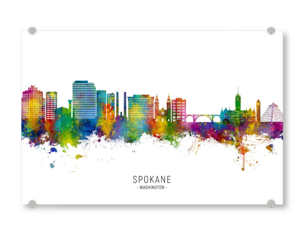 Acrylglasbild "Spokane Washington Skyline txt" artboxONE - Städte - Spokane,Washington,Skyline,Stadtbild,Stadtbild,Aquarell,Malerei
