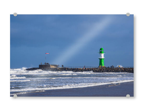 Acrylglasbild "Strand, Wellen, Molenturm" artboxONE - Natur,Reise,Architektur,Reise / Strand und Meer