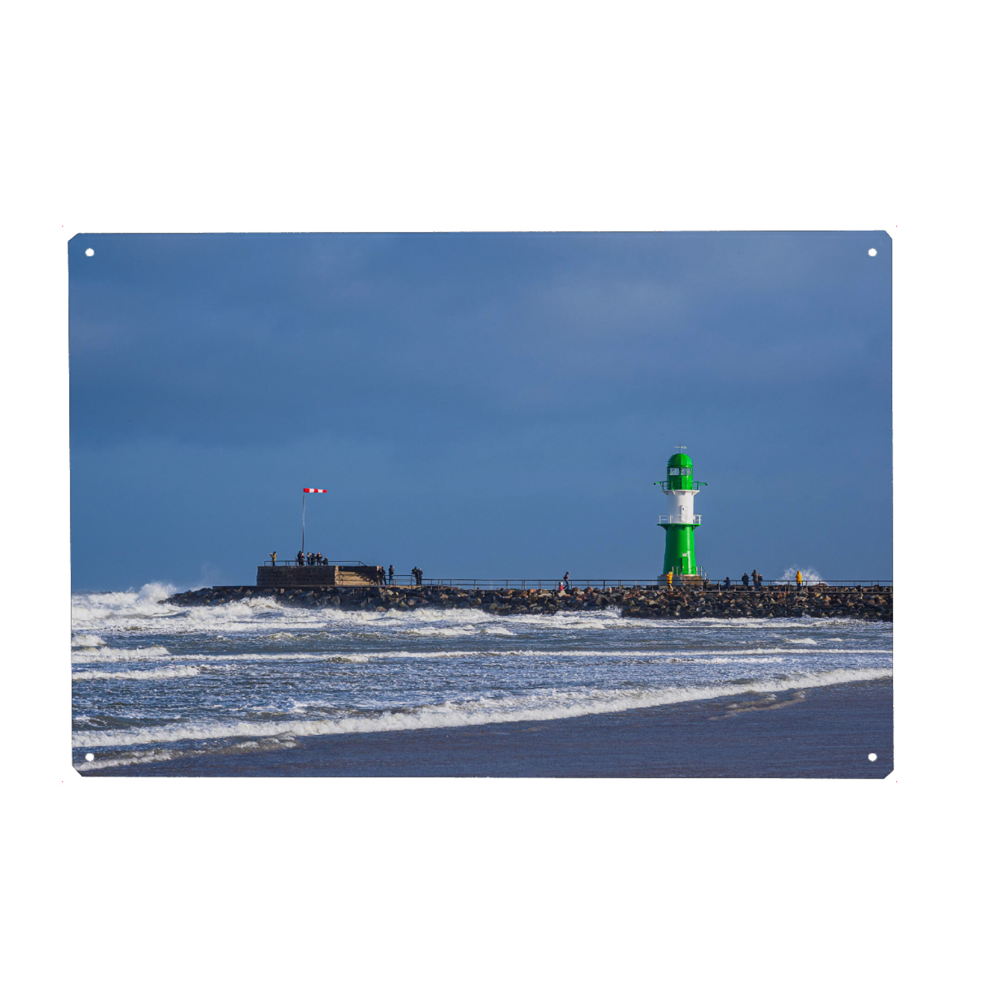 Holzbild "Strand, Wellen, Molenturm" artboxONE - Natur,Reise,Architektur,Reise / Strand und Meer