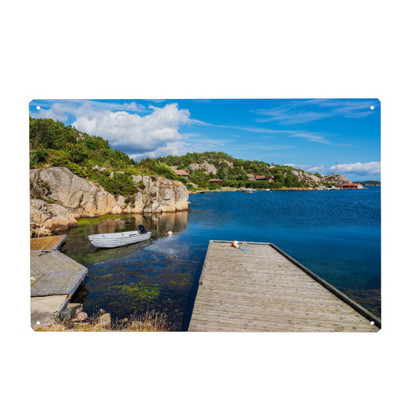 Holzbild "Boot, Steg und Küste" artboxONE - Natur,Reise,Reise / Strand und Meer,Reise / Länder