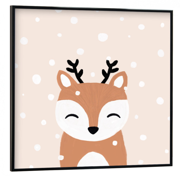 Poster mit schwarzem Rahmen 30x30 cm "Schnee & Hirsch" artboxONE - Natur,Für Kinder,Tiere,Weihnachten