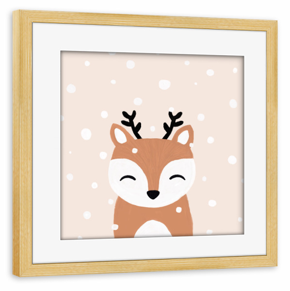 Poster mit Rahmen kiefer "Schnee & Hirsch" artboxONE - Natur,Für Kinder,Tiere,Weihnachten