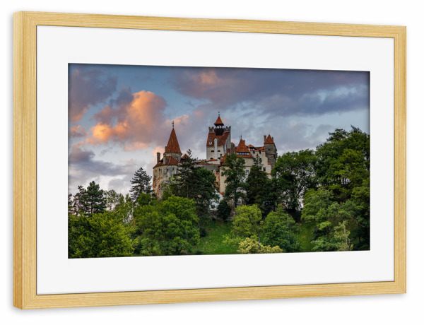 Poster mit Rahmen kiefer "Dracula Schloss Bran in Rumänien" artboxONE - Architektur - Bran,Dracula,Törzburg,Siebenbürgen,Rumänien,Burg,Schloss