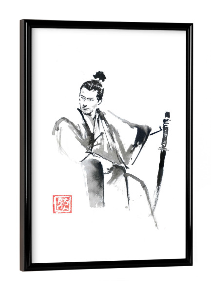 Poster mit schwarzem Rahmen "Sitzender Samurai" artboxONE - Menschen,Männer - Samurai,Sumie,Japan