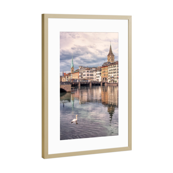 Poster mit Rahmen Gold "Rosa Zürich" artboxONE - Städte,Reise,Architektur,Reise / Länder,Städte / Zürich