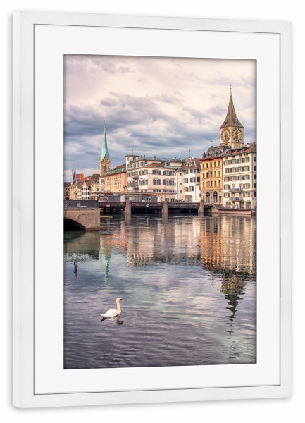 Poster mit Rahmen weiß "Rosa Zürich" artboxONE - Städte,Reise,Architektur,Reise / Länder,Städte / Zürich