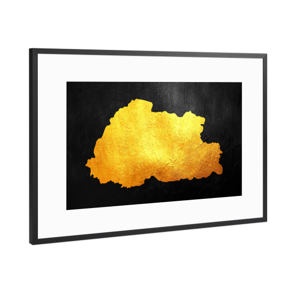 Poster mit Rahmen Schwarz (Metallic) "Bhutan Goldkarte" artboxONE - Reise / Länder - Bhutan,Gold,Karte