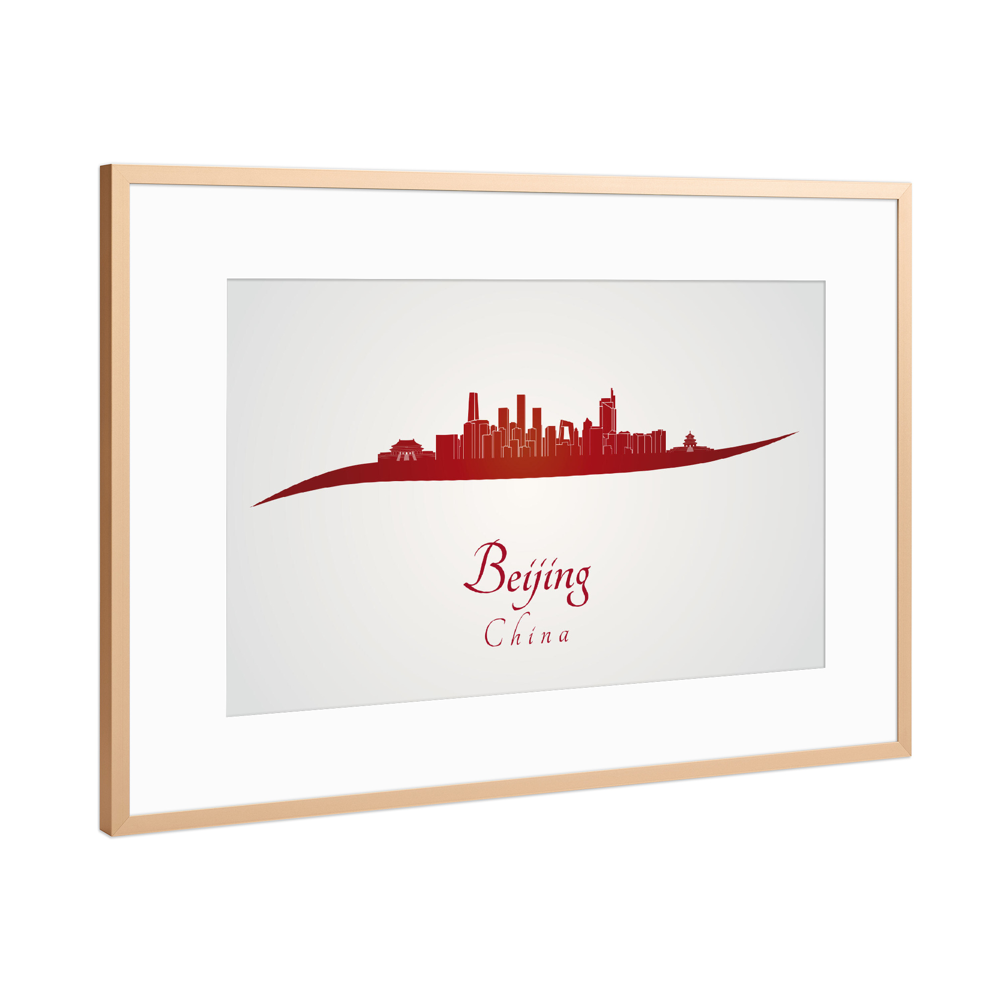 Poster mit Rahmen Kupfer "Peking-Skyline in Rot" artboxONE - Städte,Architektur