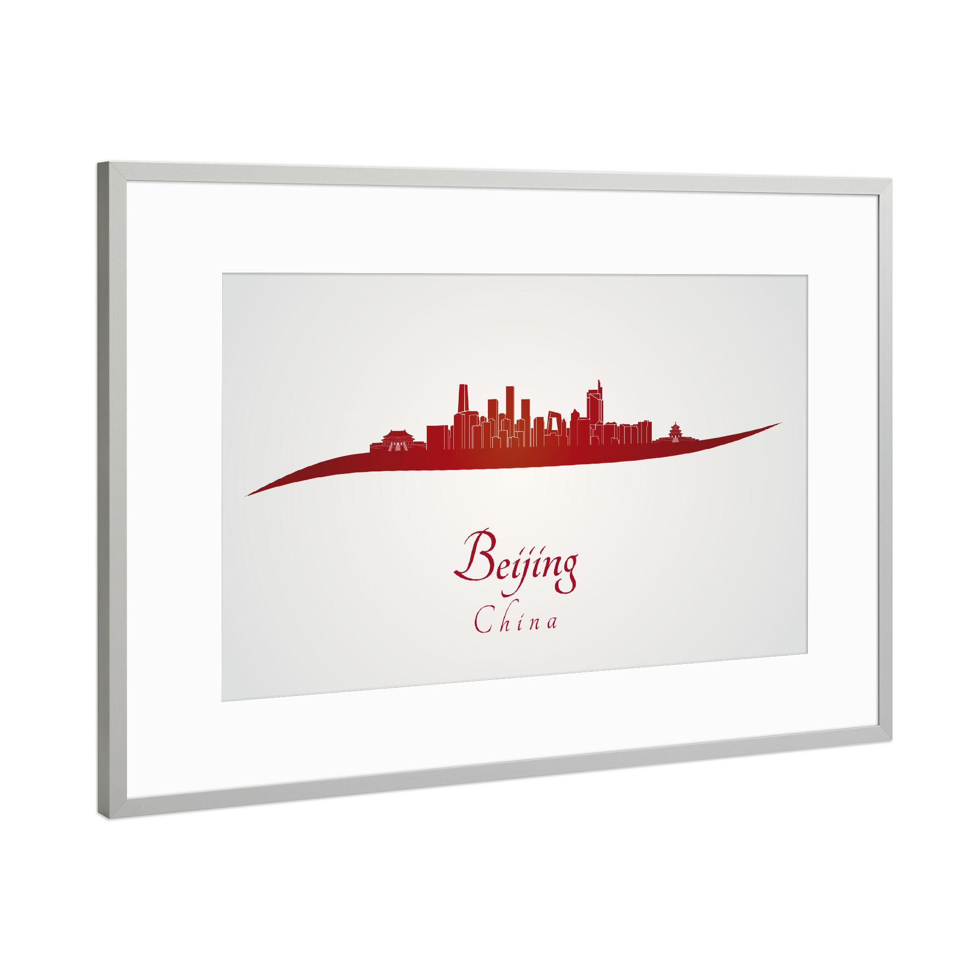 Poster mit Rahmen Silber "Peking-Skyline in Rot" artboxONE - Städte,Architektur