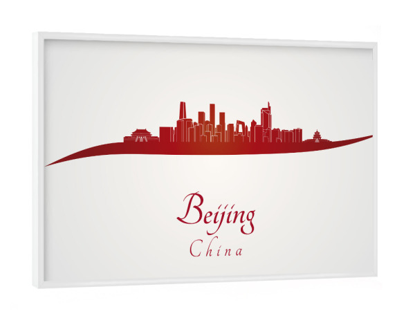 Poster mit weißem Rahmen "Peking-Skyline in Rot" artboxONE - Städte,Architektur