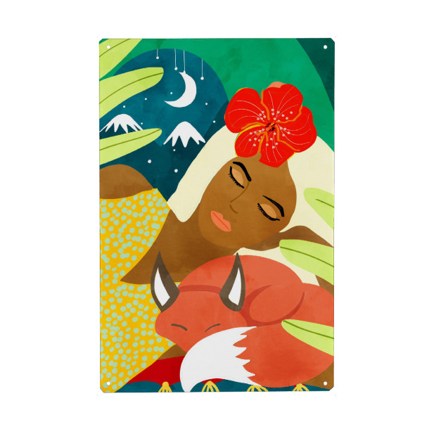 Metall Poster "Schneecamping mit meinem Fuchs" artboxONE - Tiere,Menschen