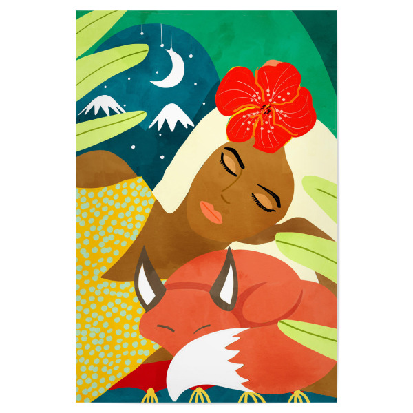 Poster 30x20 cm "Schneecamping mit meinem Fuchs" artboxONE - Tiere,Menschen