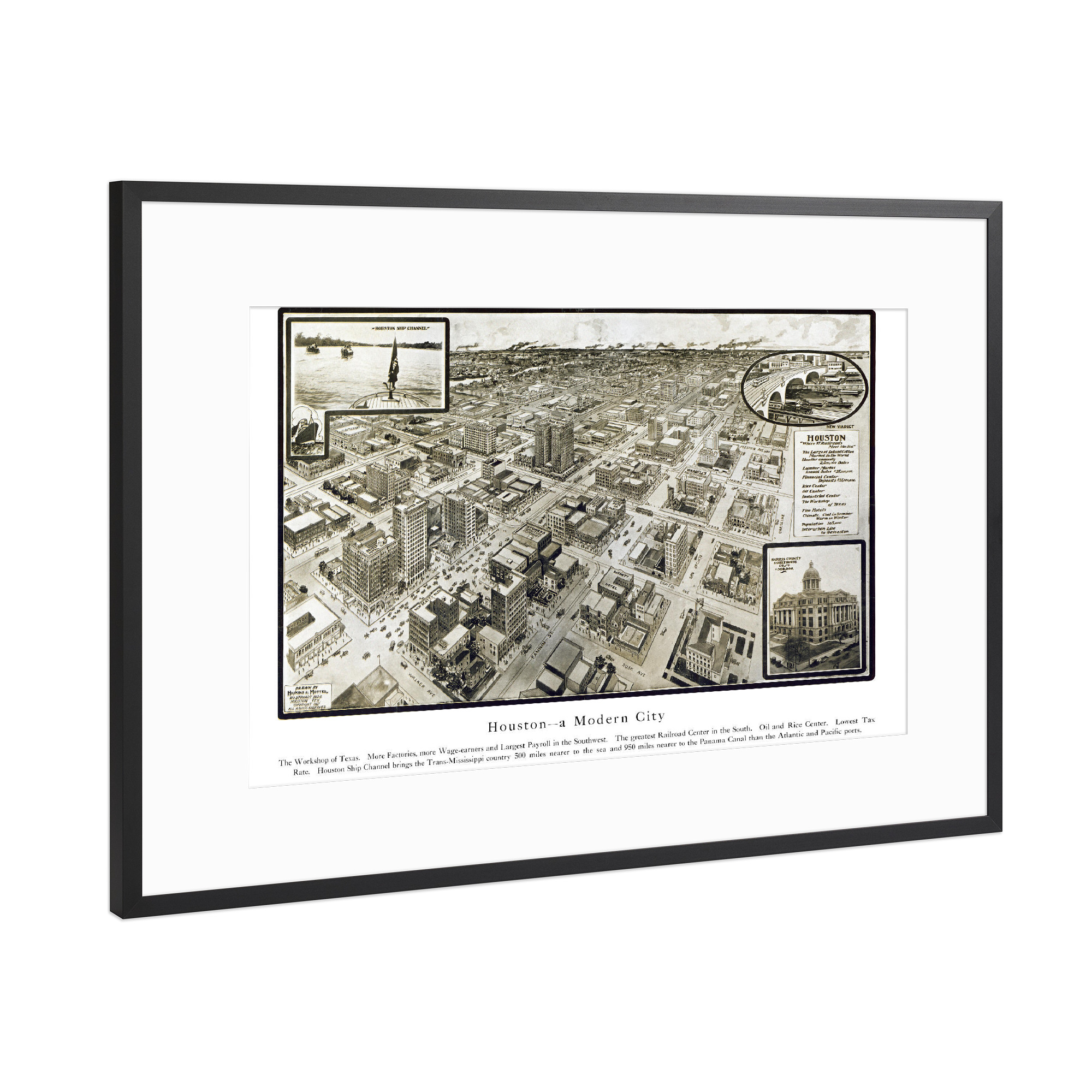 Poster mit Rahmen Schwarz (Metallic) "Houston-Texas-United States" artboxONE - Kartografie - Karte,Karten,Flach,Stadt,Alte,Retro,Abbildung,Reise