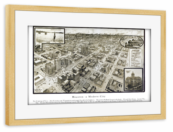 Poster mit Rahmen kiefer "Houston-Texas-United States" artboxONE - Kartografie - Karte,Karten,Flach,Stadt,Alte,Retro,Abbildung,Reise