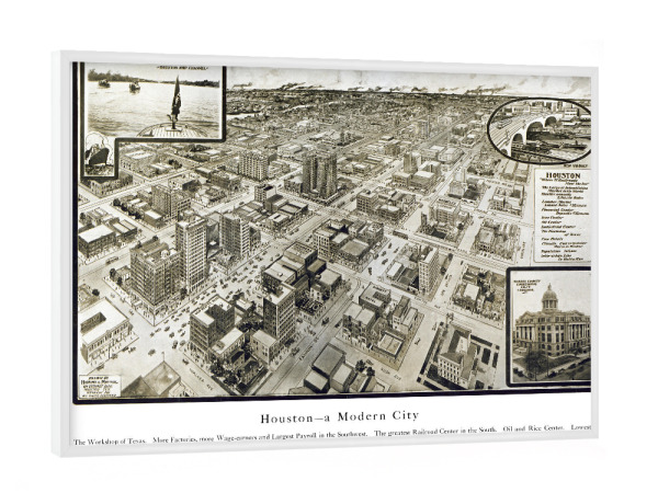 Poster mit weißem Rahmen "Houston-Texas-United States" artboxONE - Kartografie - Karte,Karten,Flach,Stadt,Alte,Retro,Abbildung,Reise