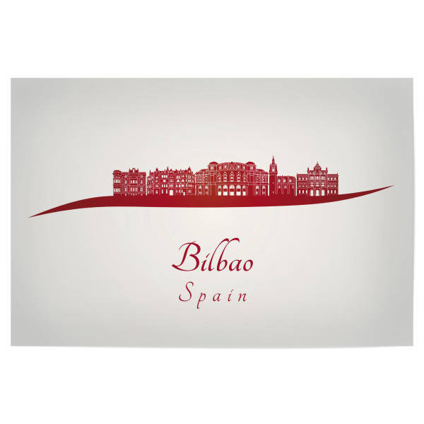 Poster "Bilbao-Skyline in Rot" artboxONE - Städte,Architektur - Skyline,Stadt,Reisen,Denkmäler,Turm,Metropole,Souvenir,Urlaub,Rot,Bilbao,Spanien