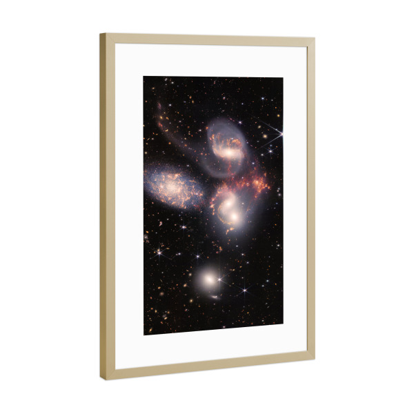 Poster mit Rahmen Gold "Fünf tanzende Galaxien" artboxONE - Natur,Reise,Abstrakt,Galaxy