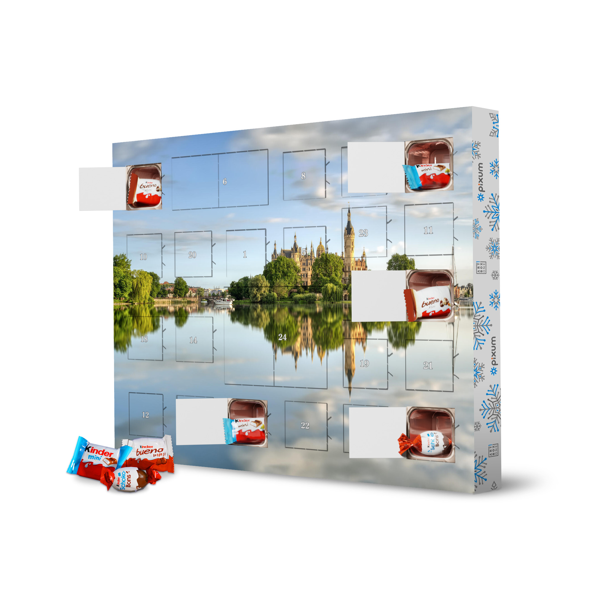 Adventskalender XXL mit Produkten von Kinder Foto vom Schweriner Schloss artboxONE Adventskalender Städte
