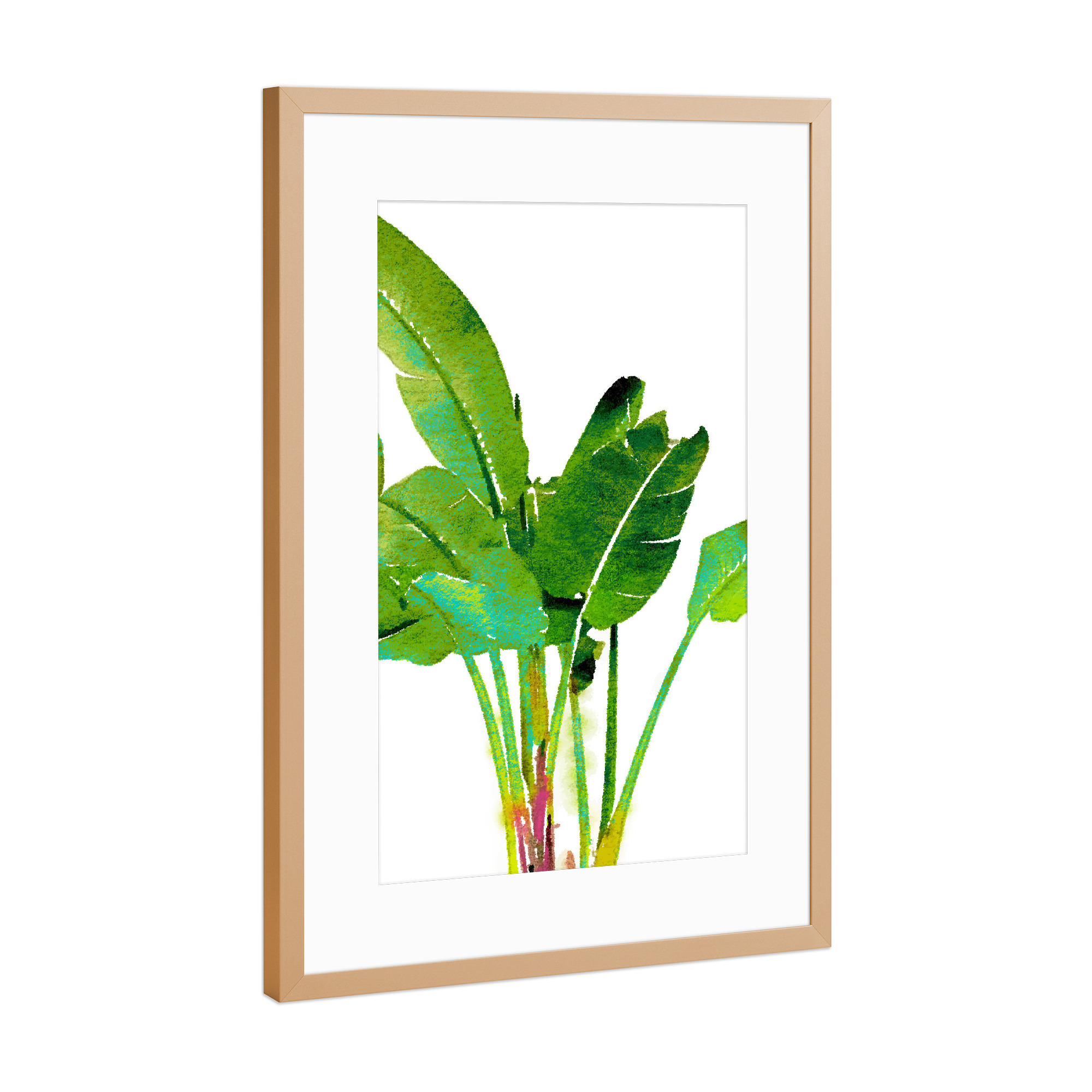 Poster mit Rahmen Kupfer "Tropisches Bananenblatt-Aquarell" artboxONE - Natur