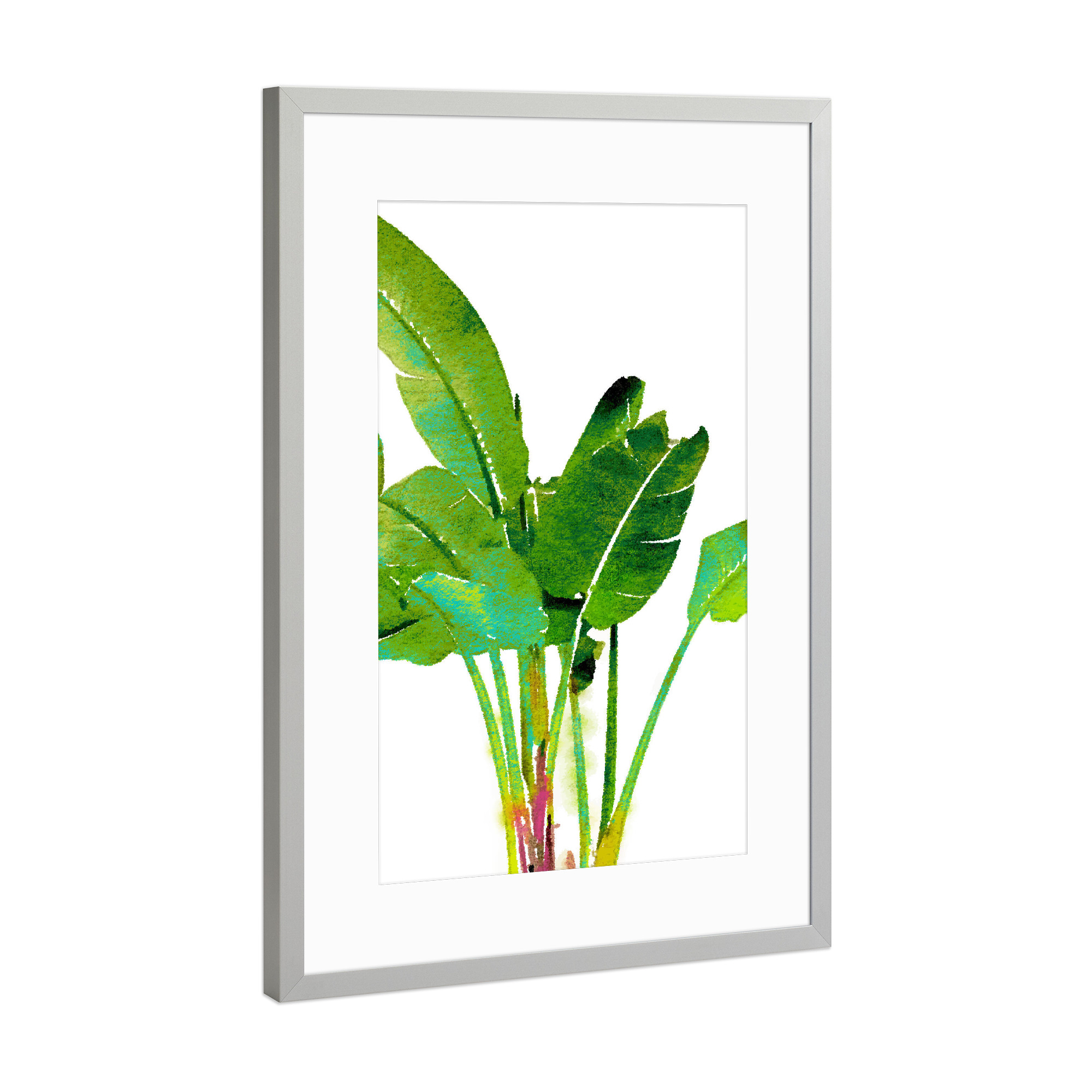 Poster mit Rahmen Silber "Tropisches Bananenblatt-Aquarell" artboxONE - Natur