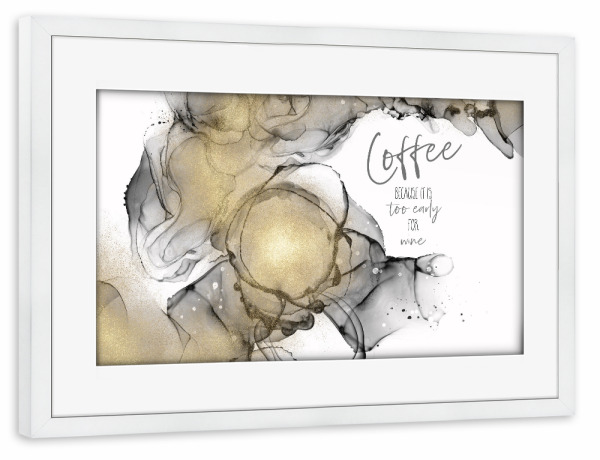 Poster mit Rahmen weiß "ALCOHOL INK Zu früh für Wein" artboxONE - Typografie,Essen & Trinken,Essen & Trinken / Alkohol,Lustig