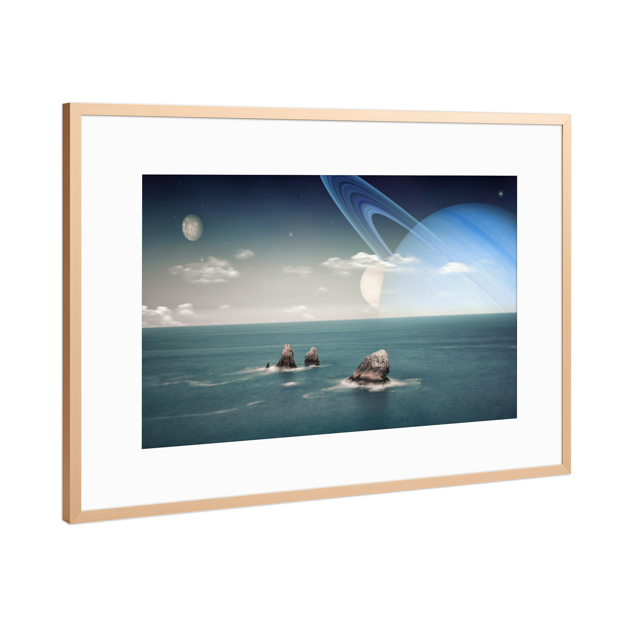 Poster mit Rahmen Kupfer "Fremde Landschaft" artboxONE - Reise,Fiktion,Für Papa,Galaxy