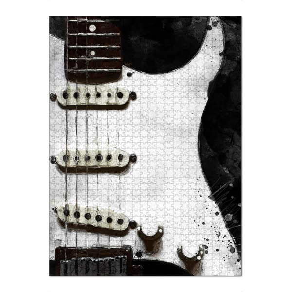 Puzzle Ravensburger "Schwarz-Weiß-Gitarren-Aquarell" artboxONE - Schwarzweiß,Musik,Für Papa - Gitarre,Musik,Instrument,Aquarell,Schwarzweiß,Elektro