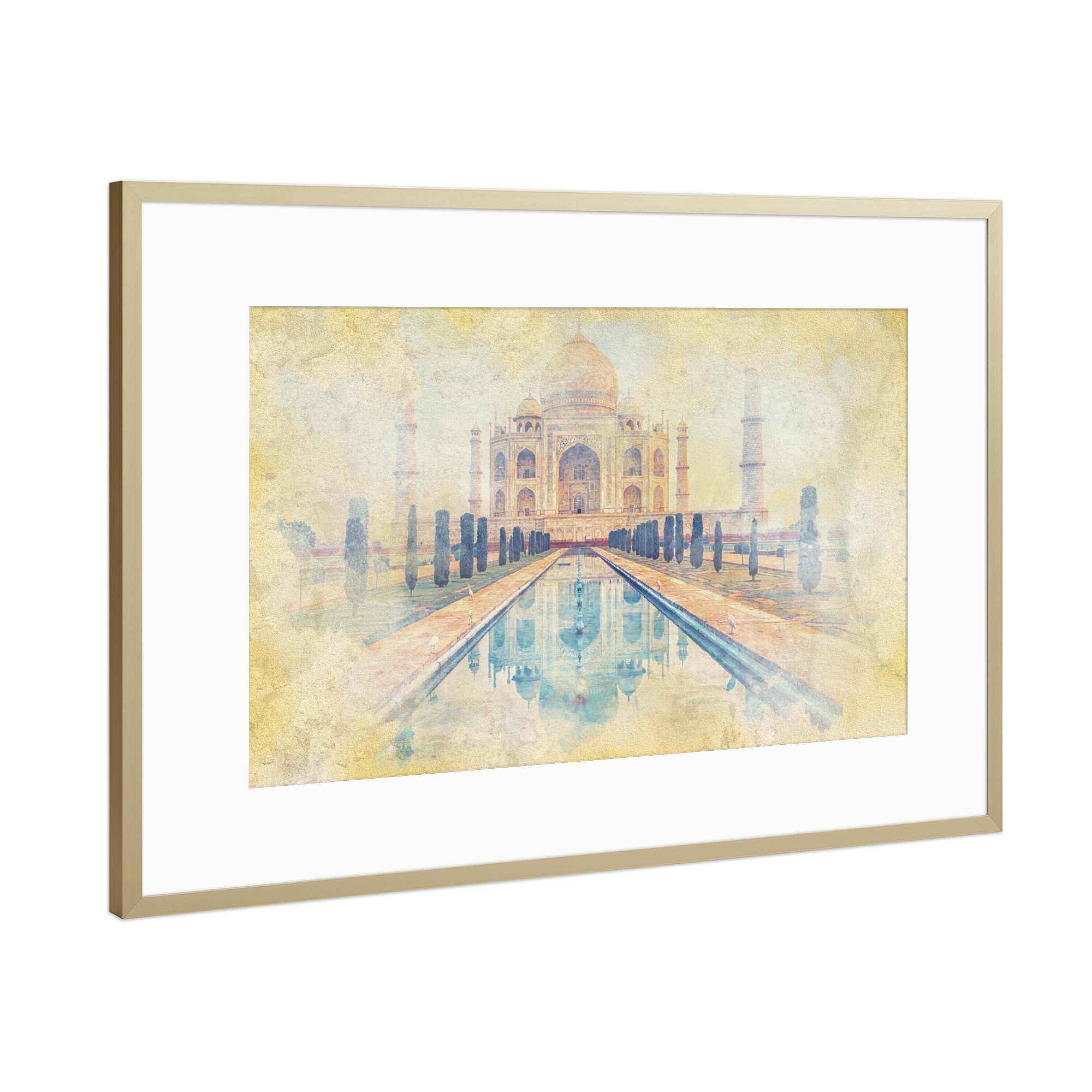 Poster mit Rahmen Gold "Taj Mahal Aquarell" artboxONE - Städte,Reise,Architektur,Reise / Asien,Reise / Länder
