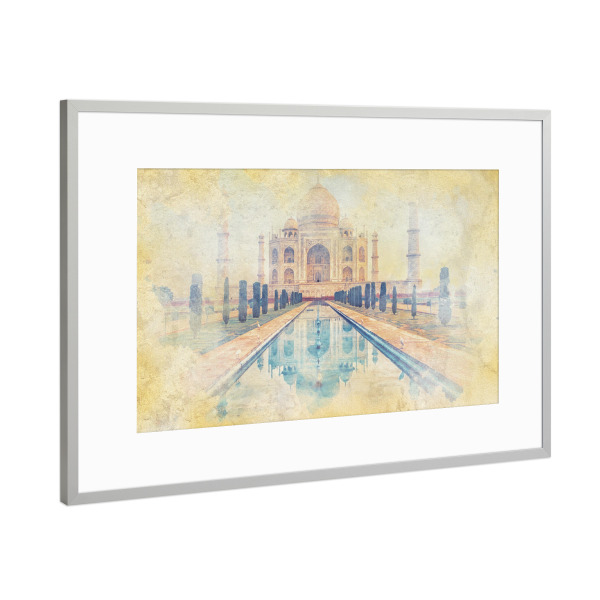 Poster mit Rahmen Silber "Taj Mahal Aquarell" artboxONE - Städte,Reise,Architektur,Reise / Asien,Reise / Länder