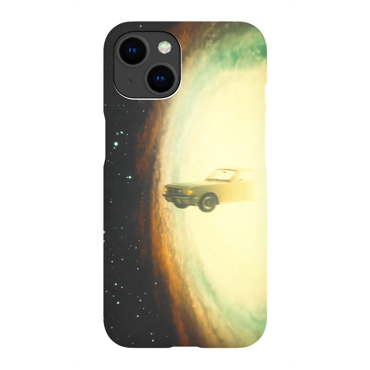 iPhone "Ein Auto fliegt durch die Galaxie" Premium-Case Handyhülle artboxONE