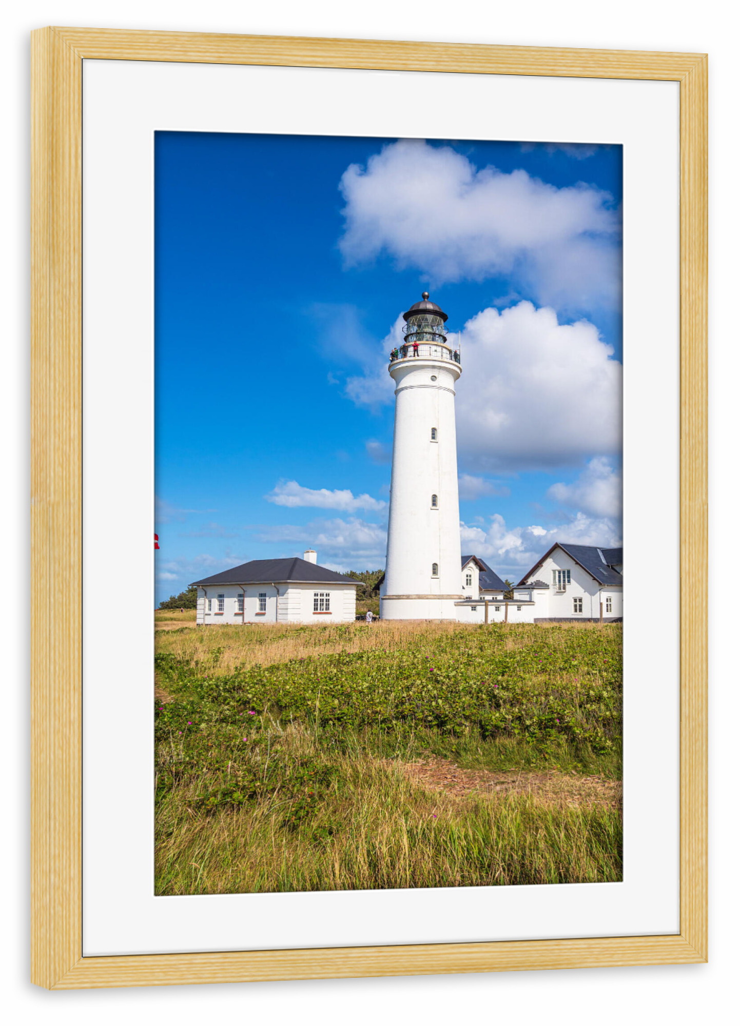 Poster mit Rahmen kiefer "Wiese, Leuchtturm und Wolken" artboxONE - Natur,Reise,Architektur,Reise / Länder