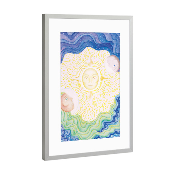 Poster mit Rahmen Silber "Sonne Erde Mondin" artboxONE - Galaxy