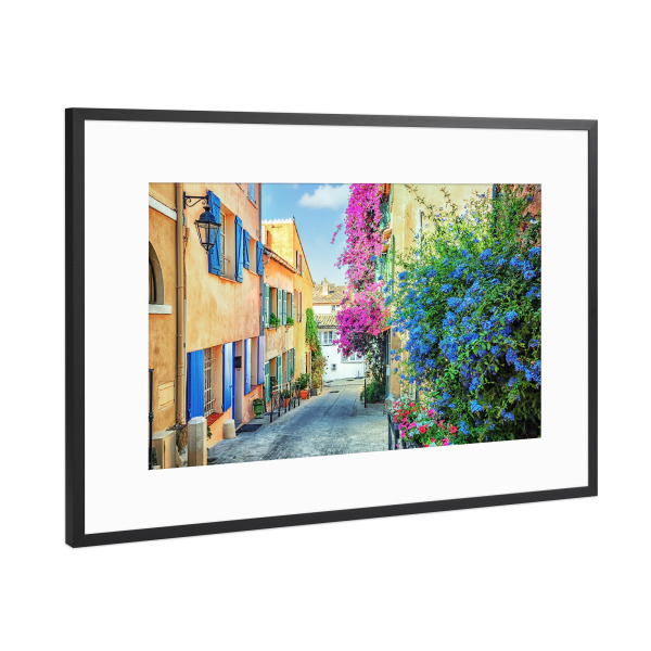 Poster mit Rahmen Schwarz (Metallic) "Saint-Tropez-Straße" artboxONE - Städte,Reise,Architektur,Reise / Länder,Städte / Weitere