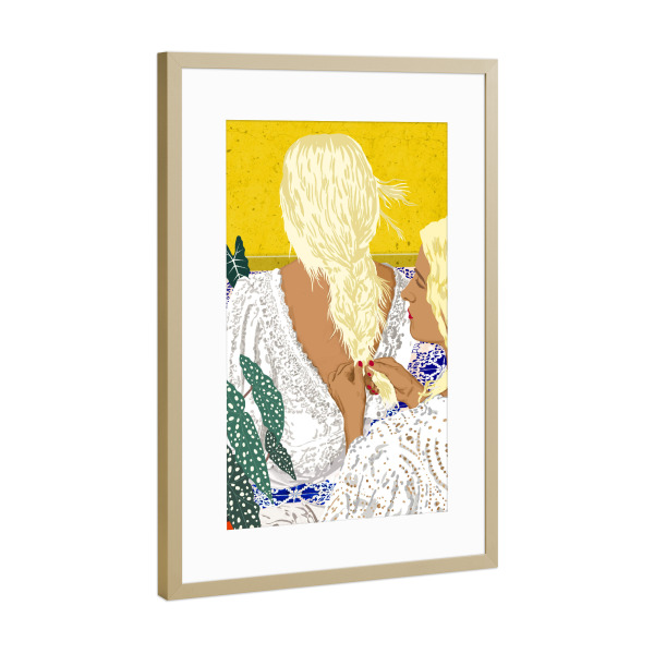 Poster mit Rahmen Gold "Geflochtene Besties" artboxONE - Menschen