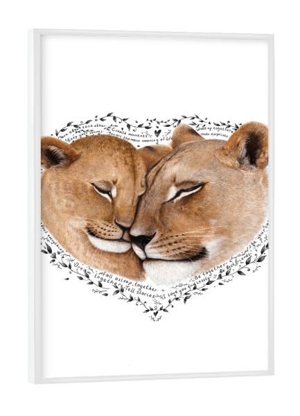 Poster mit weißem Rahmen "Die Liebe der Löwenmama" artboxONE - Floral,Tiere,Liebe,Weihnachten,Für Mama
