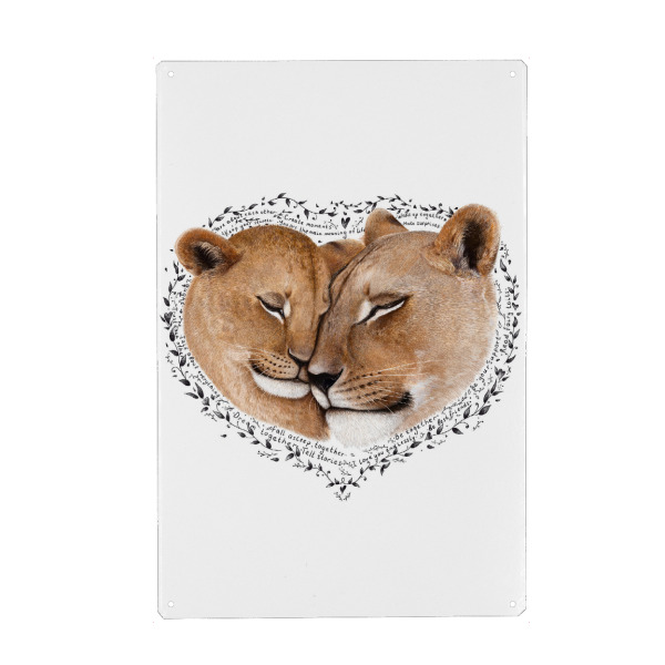 Holzbild "Die Liebe der Löwenmama" artboxONE - Floral,Tiere,Liebe,Weihnachten,Für Mama - Löwin,Königin,Katzen,Jungtier,Muttertag,Schön,Süß,Katze,Löwe