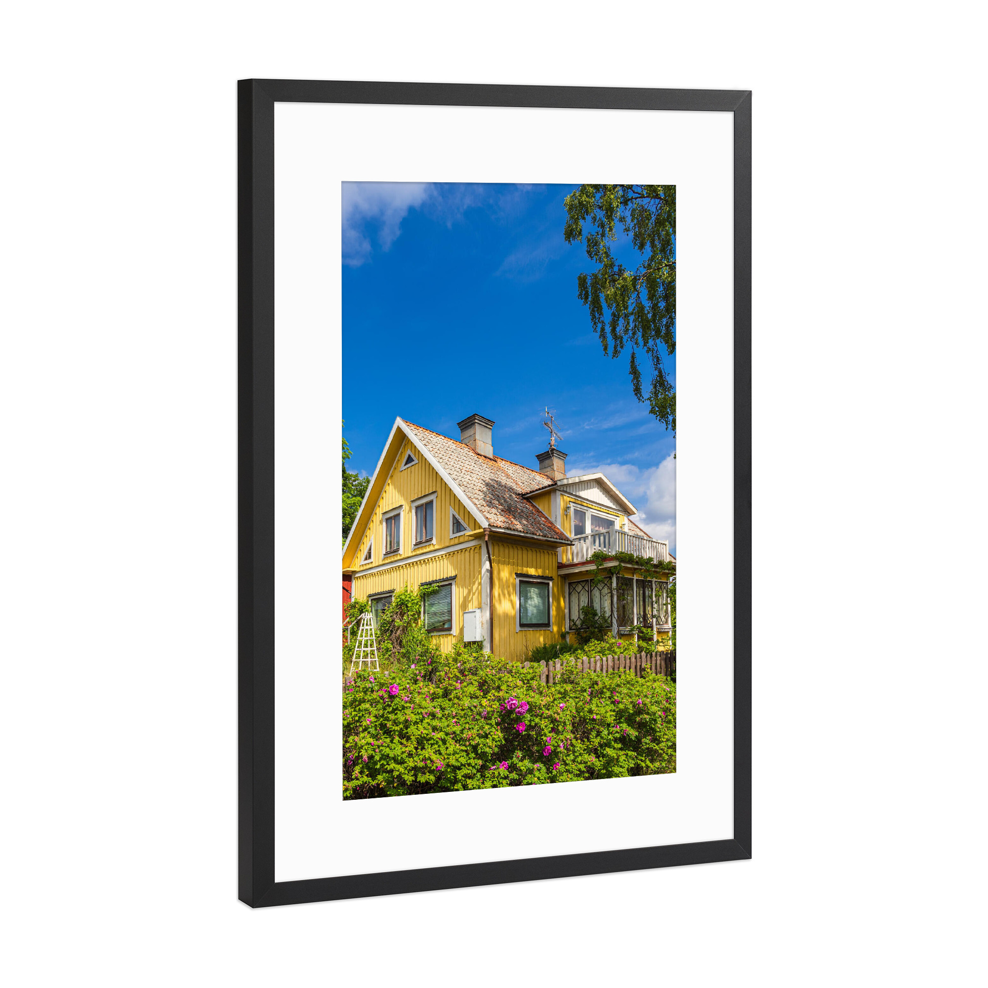Poster mit Rahmen Schwarz (Metallic) "Garten, Haus, Baum" artboxONE - Natur,Reise,Architektur,Reise / Länder